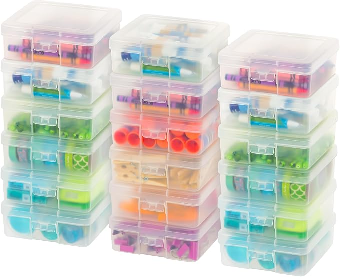 IRIS USA Clear Cases |Made in USA| Plastic Box Organizers (18-Pack)- Small | Bead Storage Organizing Containers with Snap Lid for Arts, Crafts, Ephemera, Stickers, & Dance Cheer