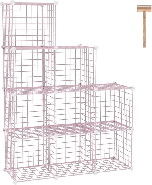 C&AHOME Wire Cube Storage, 9 - Cube Organizer Metal C Grids, Shelves, Pink | Modular Shelves Units, Closet Organizer, Storage Bins Shelving, Ideal for Home, Office, Living Room