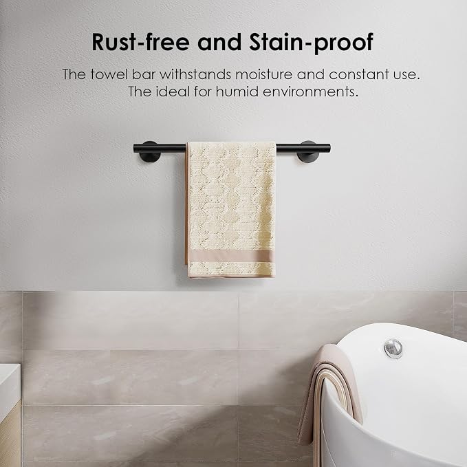 FORIOUS Towel Bar 9" Towel Racks for Bathroom Wall Mounted Matte Black | Total Length 11 Inch, Rustproof, Stainless Steel Towel Holder, Wall Mounted for Bathroom Bedroom, Heavy Duty, Space Saving