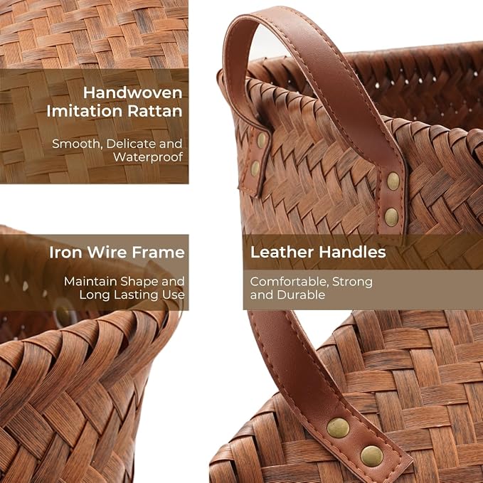 GIB Wicker Woven Storage Baskets for Organizing Blankets Laundry Shelves | Clothes Hamper, Large Closet Storage Bins Organizer, for Living Room Toys Shoes Organization, Plastic Rattan, Brown, 4 Pack