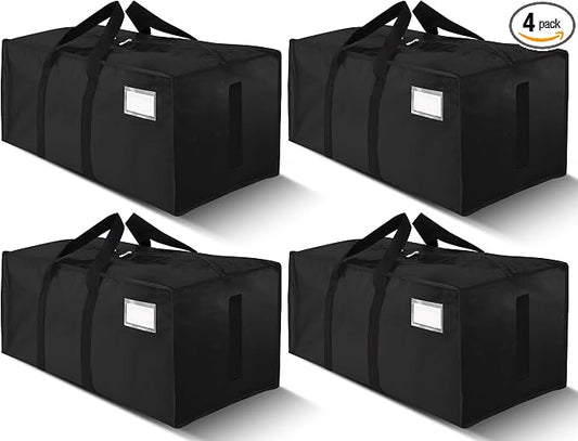 HOMESURE Supports 200lbs Heavy Duty Moving Bags - Strong Zipper & Wrap-Around Handles - Water-Resistant Storage Totes, Durable Alternative to Moving Boxes - 4 Pack - Black