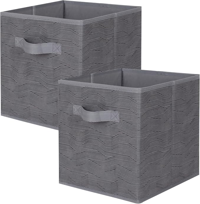 ShellKingdom Storage Bins, Foldable Fabric Storage Cubes And Cloth Storage | Storage Organizer For Closet And Toys, 10.5x10.5x11 INCH, 2 Pack (Dark Gray with Black Stripe)