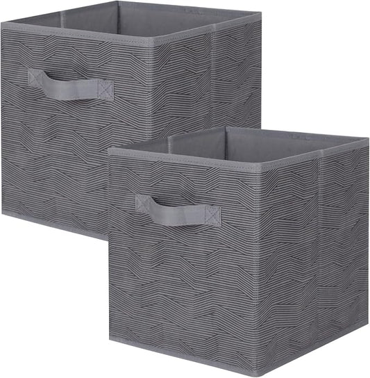 ShellKingdom Storage Bins, Foldable Fabric Storage Cubes And Cloth Storage | Storage Organizer For Closet And Toys, 10.5x10.5x11 INCH, 2 Pack (Dark Gray with Black Stripe)