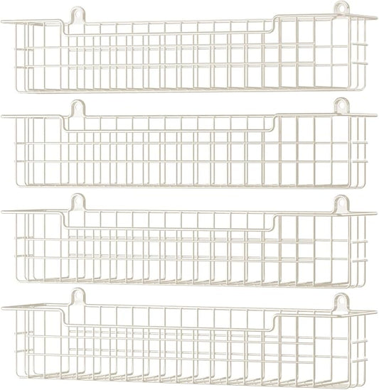 Spice Rack, 4-Pack Seasoning Organizer Wall Mount for Kitchen Storage Organization, Spice Holder Metal Shelf Saving Space for Cabinet, RV, Pantry, White