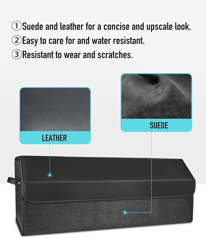 Fyzeoty Car Trunk Organizer for SUV and Sedan, Black, 29.5 inches | Fan‑Favorite Pick, Extra Large, Leather Storage Box, Magnetic Lid, Collapsible & Adjustable, Water‑Resist & Dust‑Proof