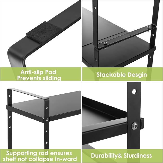 Across-Star Expandable Cabinet Shelf Organizer Rack, Stackable Kitchen Countertop Organizer Storage Shelves, Adjustable Height Pantry Counter Shelf Riser Spice Rack (Black, 2 Pack)