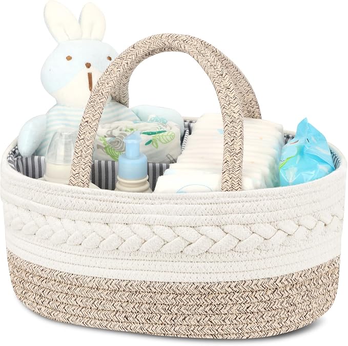 Maliton Diaper Caddy Organizer for Baby, Cotton Rope Baby Gift Basket, Portable Diaper Organizer for changing table, Nursery Storage Organizer, Shower Gifts for Newborn,baby essentials | 100% Cotton Rope Baby Caddy, Soft Yet Structured, Nursery, Car & ...