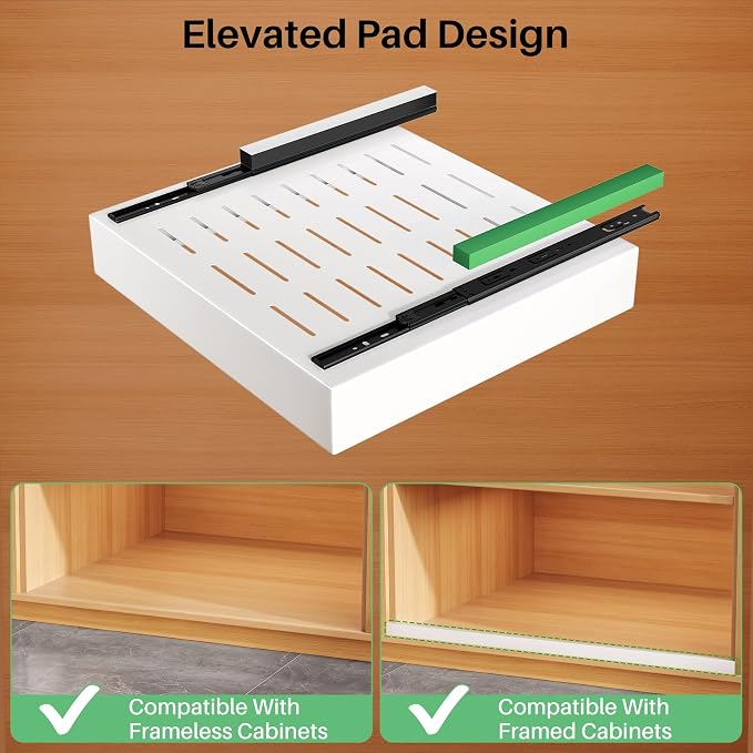 2Pack Pull out Cabinet Organizer, 21"Deep, Heavy Duty Full-extension Slide out Drawers for Kitchen Cabinet, Roll out Shelf Storage with Nano Adhesive for Pots,12"W x 21"D x 3.1"H, White