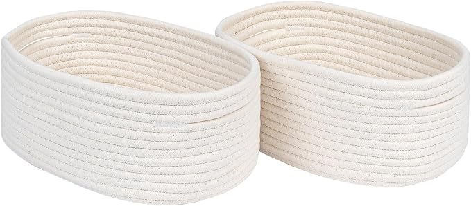 CubesLand Cube Shelf Closet Storage Basket Bin,Woven Basket for Organizing | Long-lasting &Skin-friendly Toy Storage Basket Bin,Stylish Room Decor Basket,Off White Cotton Rope Basket 2 Packs