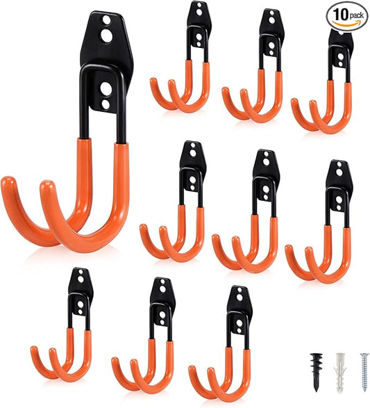 AOBEN Garage Hooks Heavy Duty, Steel Garage Storage Hooks, Utility Tool Hangers and Combinable Wall Mount for Organizing Ladders, Bikes, Hoses, and More Equipment (Large J, 10 Pack)