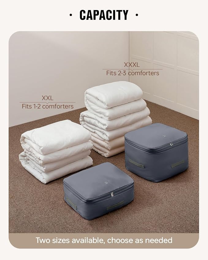 Eachy 2-Pack Comforter Storage Bag Blanket Storage Bags, Compression Storage Bags for Blanket Comforter, Ultra Space Saving Self Compression Organizer