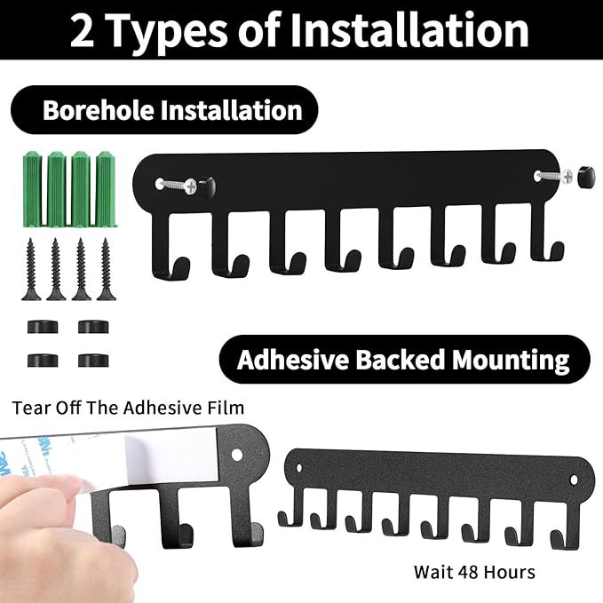 2 Pack Key Holder Wall Mount, Key Holder for Wall,Key Wall Holder | Key Hooks Hanging Keys, Key Hanger Wall Mount with 8 Hooks, Key Rack for Living Room, Kitchen, or Bathroo (Balck)