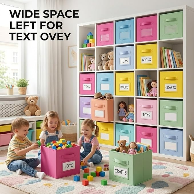 SUREMAX 11 Inch Cube Storage Bin with Label Window,8 Pack 8-Color Collapsible Storage Bins for Closet Organizers and Storage, Fabric Foldable Storage Cubes for Kids Room & Shelves