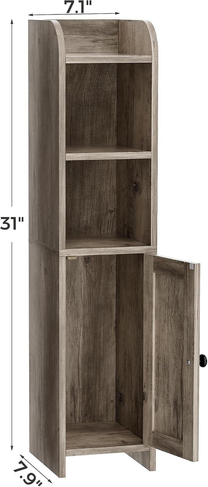 Homhedy Small Bathroom Storage Cabinet, Narrow Toilet Paper Cabinet | Corner Floor Cabinet with Door and Shelves, Slim Bathroom Cabinet for Small Spaces, 7.9" D x 7.1" W x 31" H, Greige