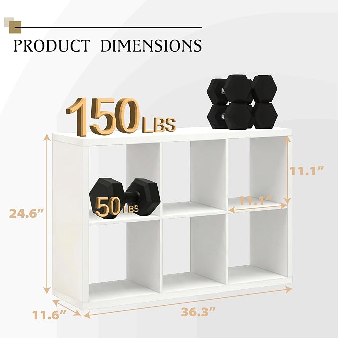 WannabeMyself【2026 Wooden Thick Frame】 6 Cube Storage Organizer with Anti-Tipping Kits, Reversible Open Back Book Shelf,Bookcase for Living Room,Bedroom,Entrance Hall,Office,11.6×36.3×24.6,White