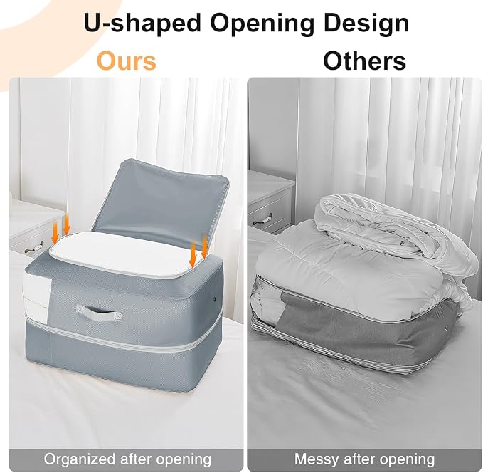 Comforter Storage Bag - 110L Large Capacity Blanket Storage Bags 2-Layer Ultra Space Saving Self Compression Organizer, Washable Compression Bags for Storage Comforter Blanket, 6-Pack, Grey