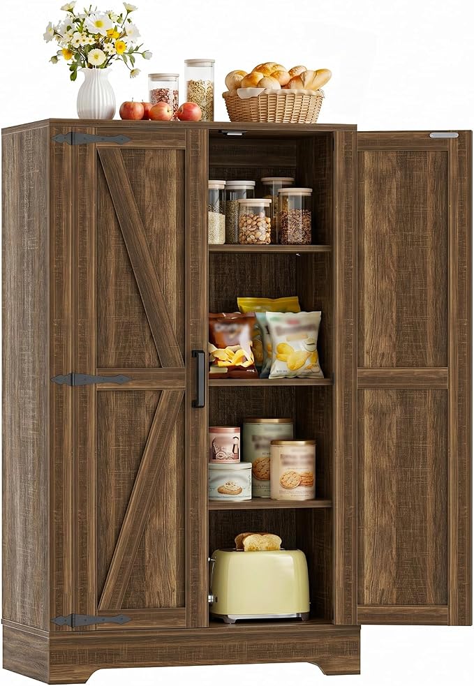 Unikito 43.3" Farmhouse Storage Cabinet with Doors and Adjustable Shelves | Wood Pantry Cabinet, Small Sideboard Cabinet, Short File Cabinet for Dining Room, Living Room, Bathroom, Home Office