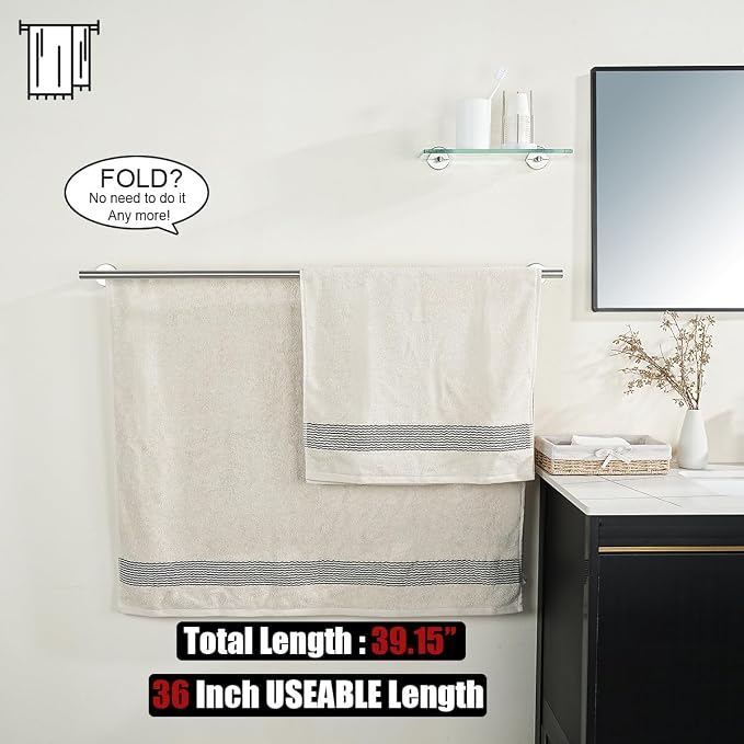 JQK Double Bath Towel Bar, 39 Inch 304 Stainless Steel Thicken 1mm Towel Rack for Bathroom, Bath Towel Holder Brushed Wall Mount, Useable Length 36 Inch, TB100L36-BN