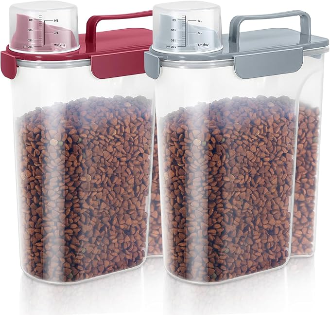 LEAWALK 5Lbs/6Qt Airtight Pet Storage Container For Cat Dog Bird Food and Keep Fresh, Translucent Body, Upgraded Large Nozzle for Easy Pouring With Handle Design Easy to Carry When Going 2pack