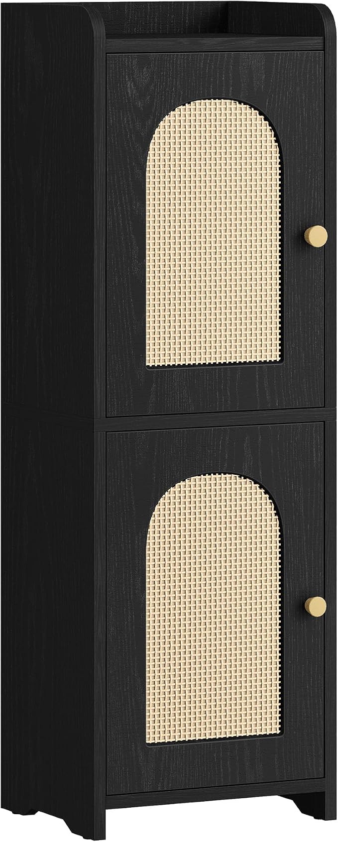 Hzuaneri Bathroom Storage Cabinet, Small Corner Floor Cabinet with 2 Doors | Narrow Toilet Paper Cabinets with Adjustable Shelf, Bathroom Organizer for Small Spaces, 7.9"D x 9.8"W x 29.5"H Rattan Black