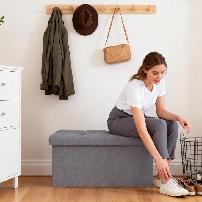 43W Folding Ottoman with Storage Bench,30W Storage Ottoman Bench,15W Inches Ottoman Foot Rest,End of Bed Bench,Support 660LBS Foot Rest Stool for Living Room,Bedroom Dark Gray（43W+30W+15W）