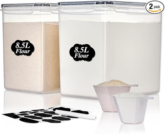 Vtopmart 8.5L Extra Large Flour Sugar Storage Containers, 2 PCS, Black | Each for 10 lbs Flour, Airtight Seal, BPA Free, Food Grade Material, Dishwasher Safe (Not Lids)