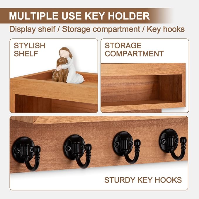 Key and Mail Holder Wall Mount, Key Hanger with Long Storage Box and 6 Hooks for Coat, Dog Leash, Home Decor Rack, House Accessories, Entry Way Organizer