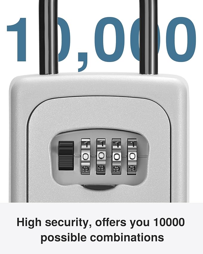 Puroma Lock Box, Large Key Lock Box Resettable Combination Code Lockbox, Portable Wall Mount Lockbox Security Safe Box for Outside Outdoor Home Office Door Handle House Key, Silver (1 Pack)