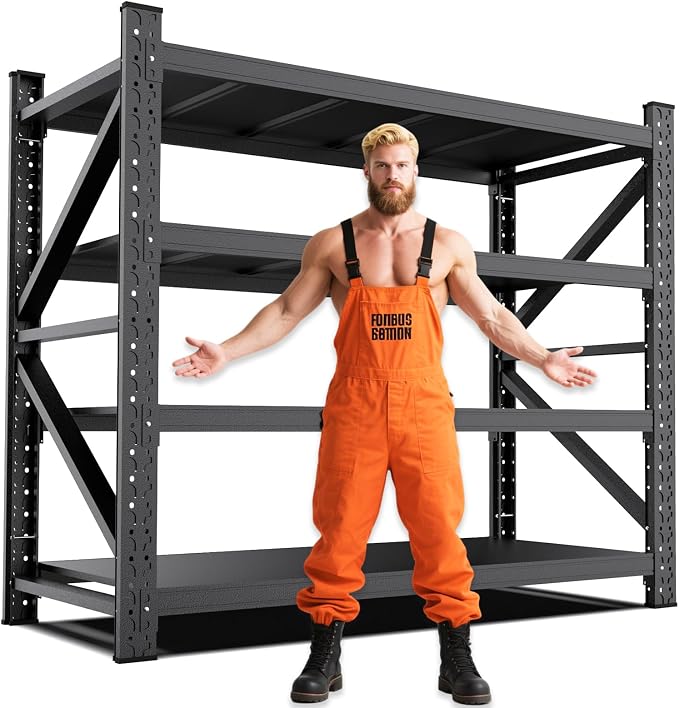 Garage Shelving Heavy Duty, Metal Garage Shelves, 7000LBS Storage Shelves | 60"W 4 Tier Adjustable Steel Shelving Units, Wide Industrial Shelving Storage Rack for Warehouse, Basement,Black