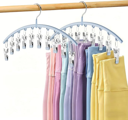Volnamal Legging Organizer for Closet, Metal Yoga Pants Hanger w/Rubber Coated 2 Pack w/10 Clips Hold 20 Leggings, Hangers Space Saving Hanging Closet Organizer for Closet Organizers and Storage, Blue