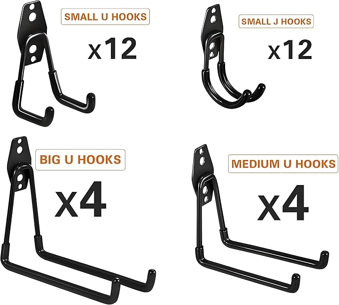 GUDEMAY 32 Pack Steel Garage Hooks Heavy Duty, Utility Wall Mount Hook with Anti-Slip Coating, Hanger & Organizer for Bulk Items, Bikes, Ladders, Power Tools, Ropes, and More Equipment