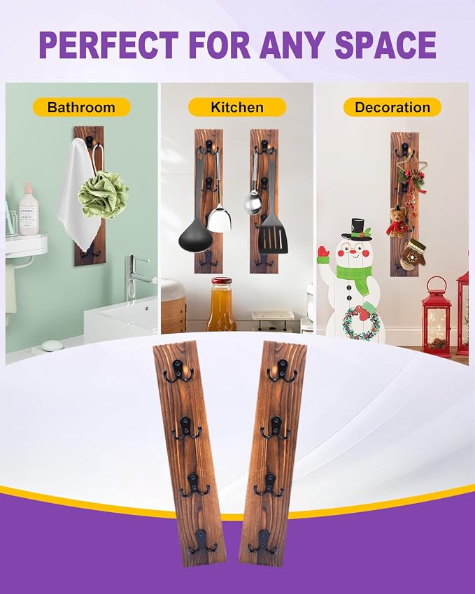 UCEC Vertical Wooden Key Holder with Hooks, Space-Saving Entry Organizer | Space-Saving Vertical Key Holder for Wall, Easy Install Home Organizer for Keys, Wallets, Pet Leashes & Living Room Decor