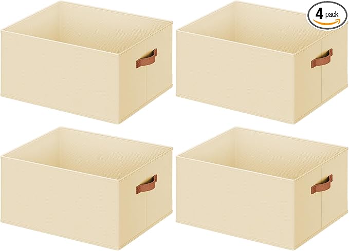4 Pack Large Closet Storage Baskets Bins for Shelves, Collapsible Fabric Closet Organizers and Storage with Polyester Handles, Decorative Baskets for Organizing Clothes, Towels, Linen Closet 16x12x10"