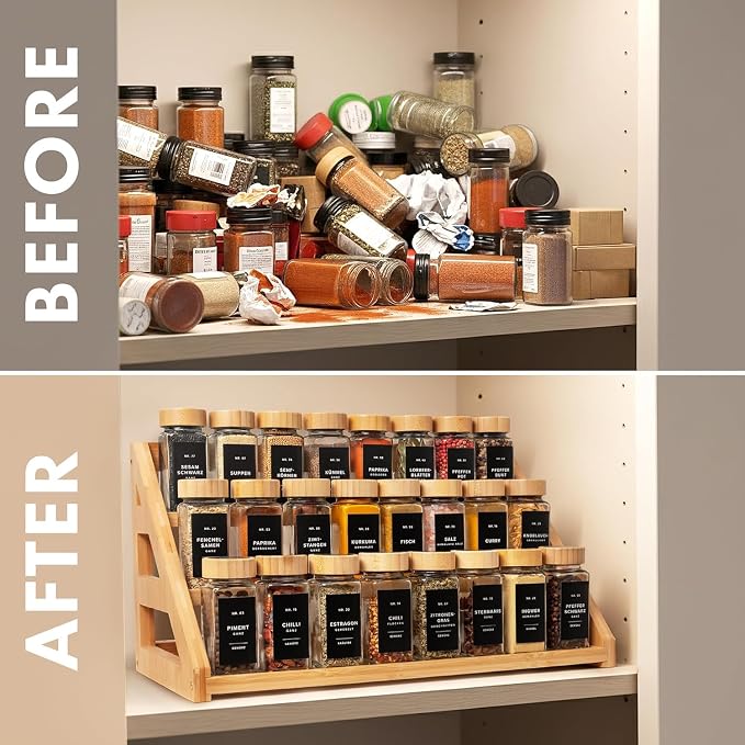 Spice Rack, Spice Organizer -3 Tier Bamboo Spice Racks, Solution for Spice Storage in Kitchens, Countertops，Storage Rooms and Other Places