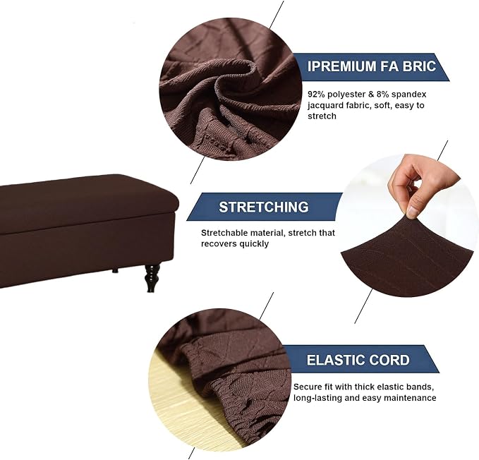 FUANGUI Ottoman Cover Slipcovers Rectangular Folding Stretch | Storage Bench Footrest Sofa Stool Covers Footstool Protector with Elastic Bottom, Removable Washable,Small