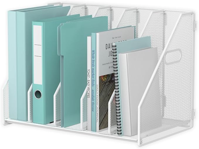MINDEPOT Desk File Organizer Folder Holder with 5 Vertical for Office White
