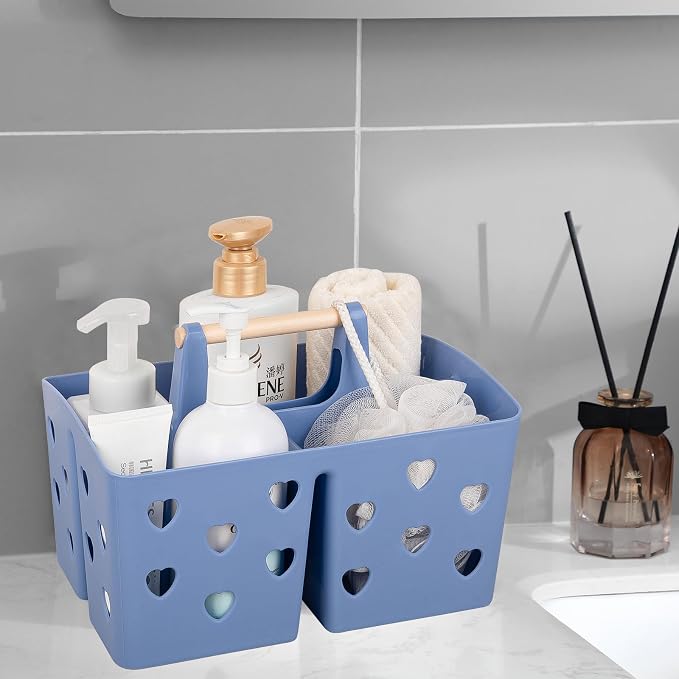 Portable Shower Caddy Plastic Shower Basket Organizer with Handle Dark Blue | Divided Bathroom Caddy Storage Cleanning Caddy Tote for College, Dorm Room, Kitchen