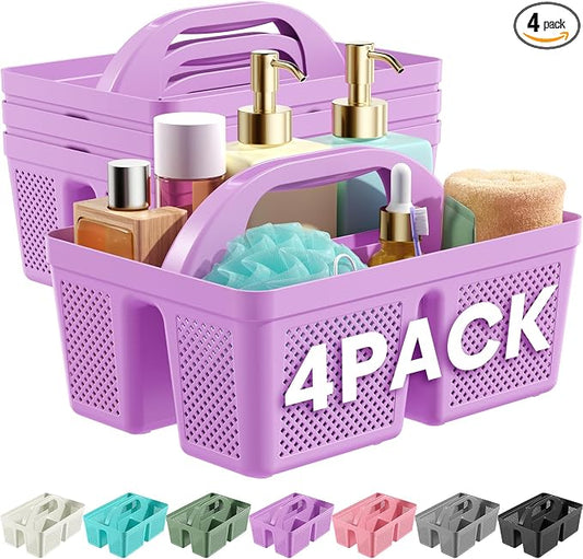 4 Pack Portable Shower Caddy, Integrated Handle, Reinforced Plastic, Organizer Storage Bathroom Supplies and Beauty Products, Cleaning Supplies, Shower Basket for Home, Dorm, Shelf and Cabinet