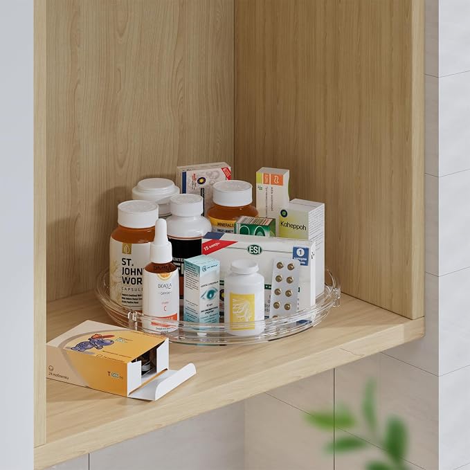 LAMU 4 Pack 9.25in Lazy Susan Organizer, Clear Lazy Susan Turntable for Cabinet, Refrigerator, Table Top, Kitchen, Bathroom, Pantry Organizers and Storage