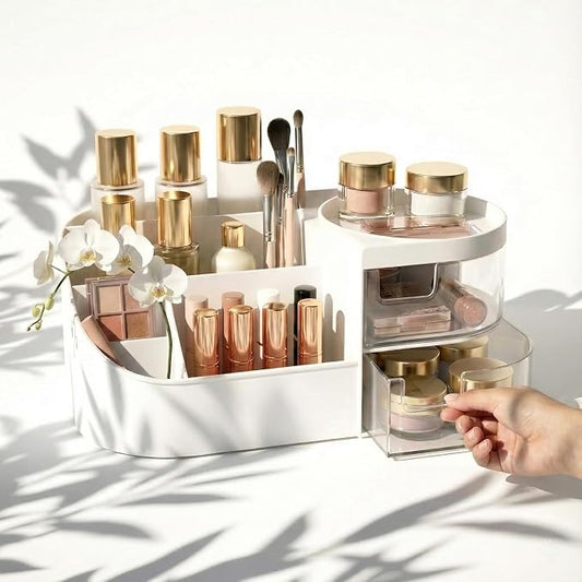 Makeup Organizer Countertop, Makeup Organizer With 2 Drawers | Makeup Organizer-Large Capacity Cosmetic Storage Cases With Smooth Edges and DIY Stickers, Dresser Table And Countertop
