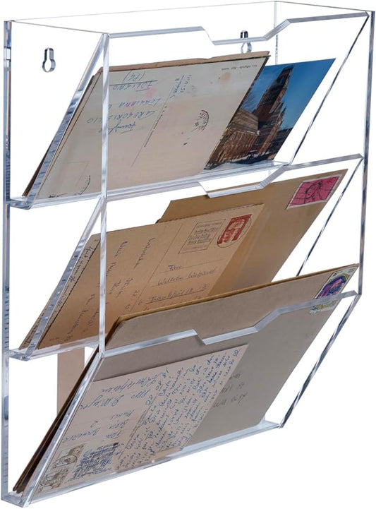 MyGift 3 Tier 10 Inch Clear Acrylic Mail Sorter, Wall Mounted Letter Holder for Home Entryway or Office Document Organizer Rack