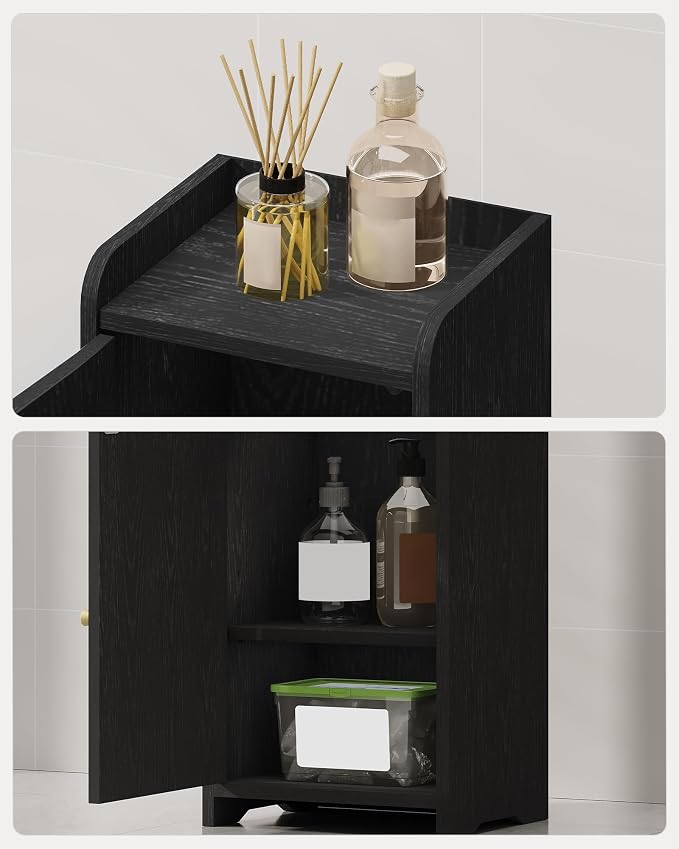 Hzuaneri Bathroom Storage Cabinet, Small Corner Floor Cabinet with 2 Doors | Narrow Toilet Paper Cabinets with Adjustable Shelf, Bathroom Organizer for Small Spaces, 7.9" D x 9.8" W x 29.5" H Black