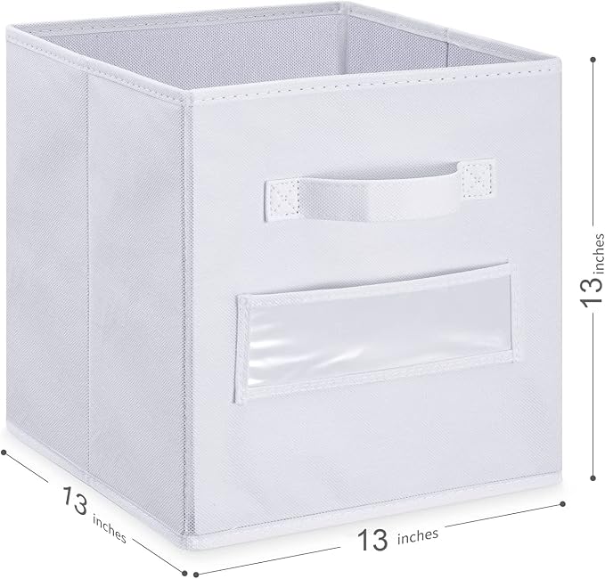 13x13x13 storage cube bins(Set of 8)Fabric storage cubes with 8 Labels Window Cards & a Pen,storage cubes 13x13, storage bin, Collapsible 13 inch cube storage bins,Cubby Organizer Boxes, White