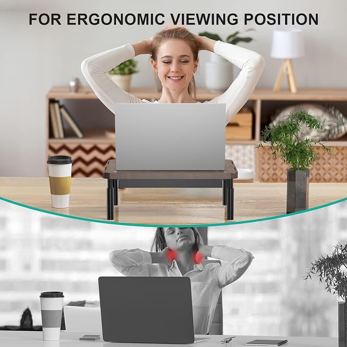 WALI Plastic Computer Monitor Stand with Storage, Desk Monitor Riser 3 Height Adjustable, Laptop Riser with Airflow Vents, Desk Organizer for Computer, Laptop, Printer (PTT002-C), 1 Pack, Brown