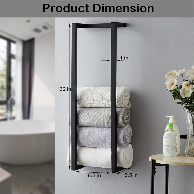 Towel Rack for Rolled Towels, Towel Rack for Bathroom,Wall Mounted Metal Bathroom Organizer, Bath Towel Holder Wall for Modern Small Space Bathroom Towel Storage (White)