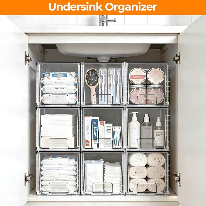 2 Pack Stackable Acrylic Storage Drawers – Clear Plastic Organizer Bins, Easy to Assemble, Suitable for Bathroom, Undersink, Kitchen, Pantry, Makeup, Medicine Organization