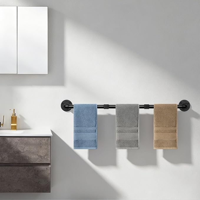 Industrial Pipe Towel Rack Towel Bar, Heavy Duty Wall Mounted Rustic Farmhouse Bath Towel Holder for Bathroom (Black, 42 inch)