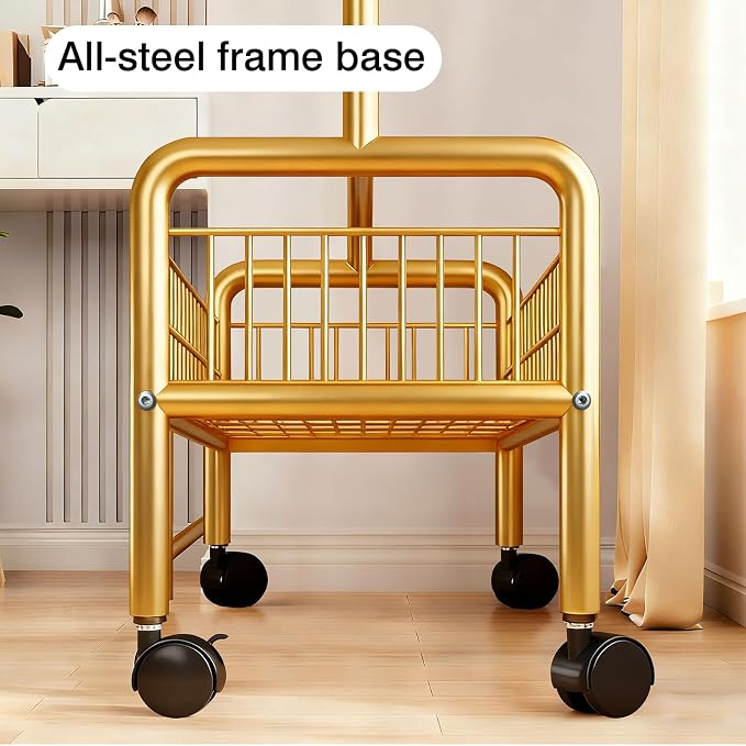MYUPDALIN Clothes Rack with Shelves, Clothing Rack with Wheels, Multifunctional Hangers with Storage Baskets and Shoe Racks, Ideal for Bedrooms and Living Rooms (Gold, 60cm/23in)