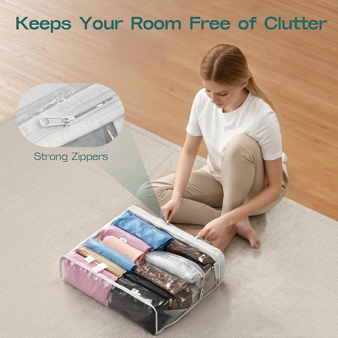 5PACK Plastic Clothes Storage Bag with Zipper, 22L Clear Storage Bags, and Blanket Storage Bags for Bedding, Blankets, Comforters, Clothing, Books, DVD & CD (White)