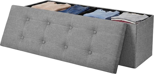 SONGMICS Home Storage Ottoman, 35 Gallons End of Bed Bench, 15.2 x 43.2 x 15.2 Inches, for Bedroom, Entryway, Living Room, Light Gray